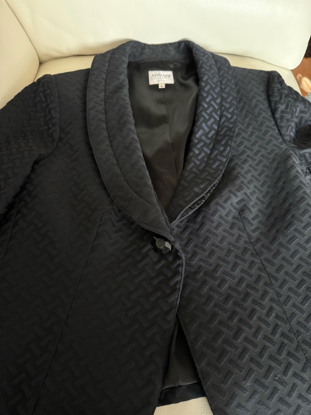 Armani Collezioni Black Textured Shawl Collar Blazer - Picture 4 of 7